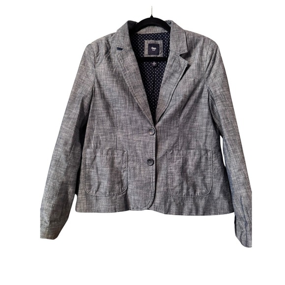 GAP Classic Chambrey Women's Blazer Two Button Pockets Office Career Crop - Picture 3 of 8